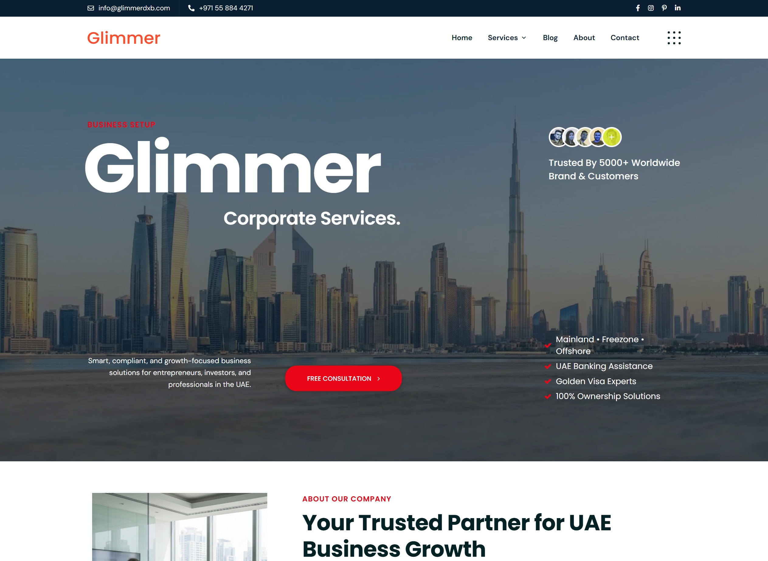 Glimmer - Travel agency website with modern design, built on WordPress with custom sections & booking forms.