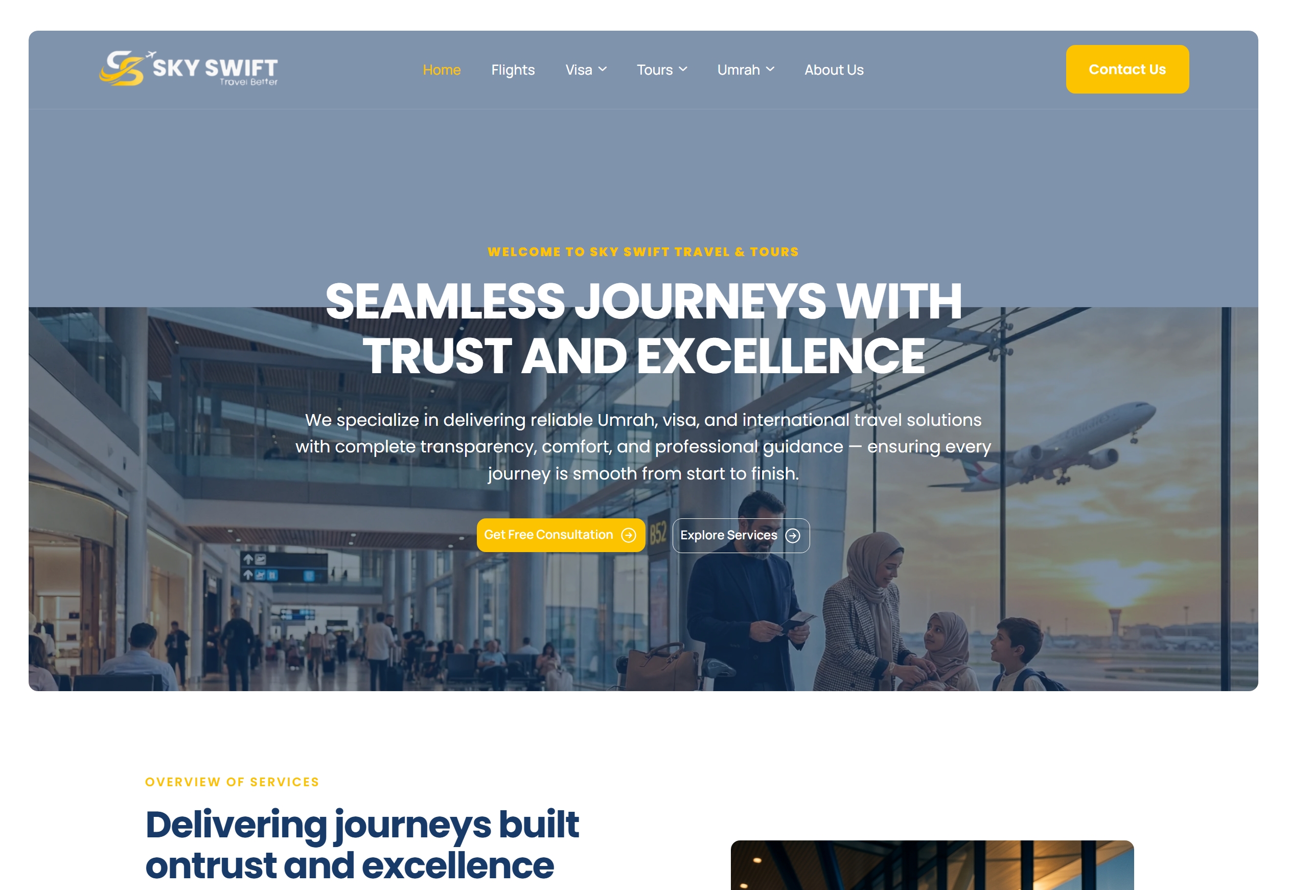 Sky Swift Travels - Travel agency website with booking flows & attractive travel packages.