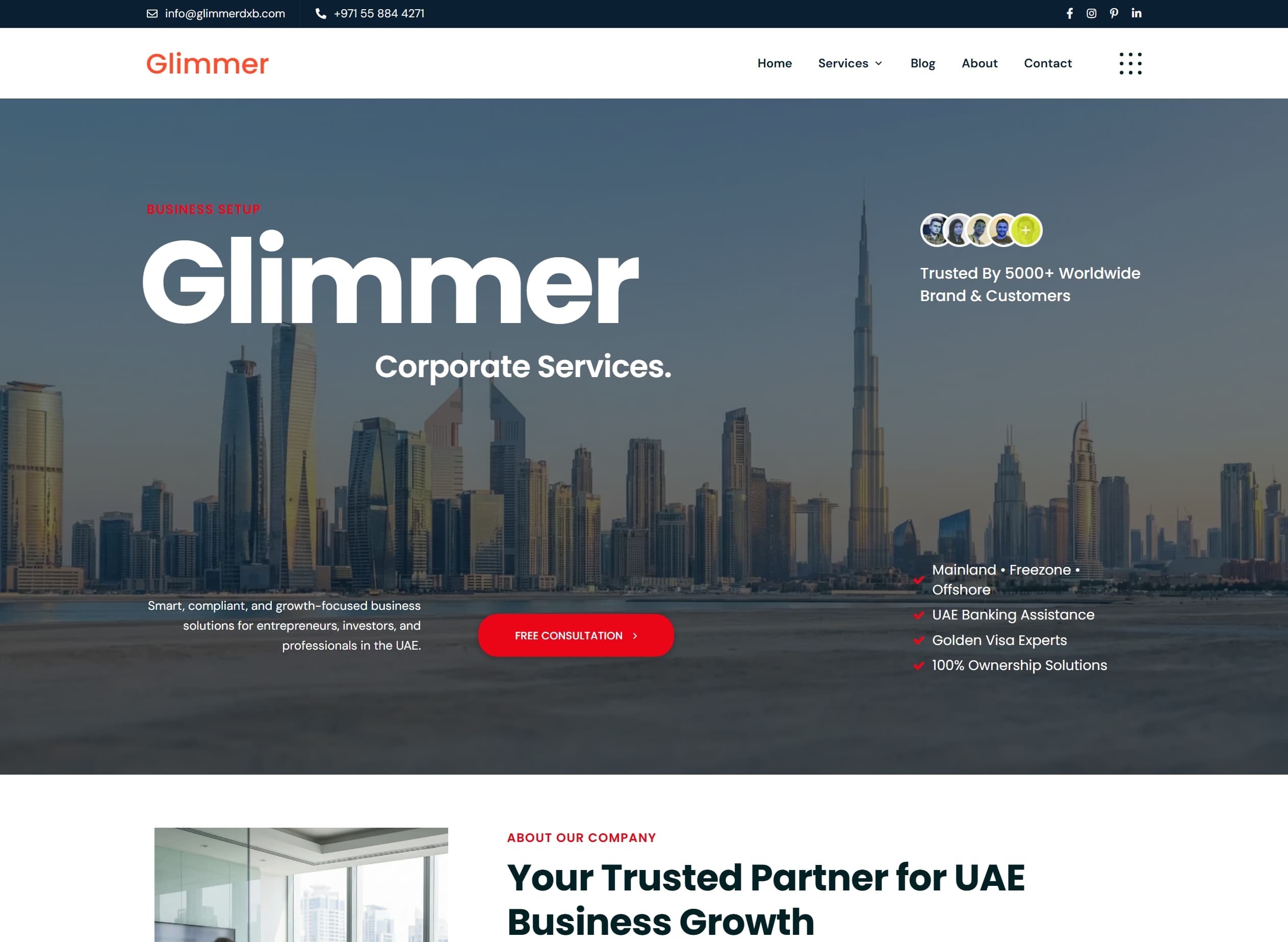 Glimmer - Travel agency website with modern design, built on WordPress with custom sections & booking forms.