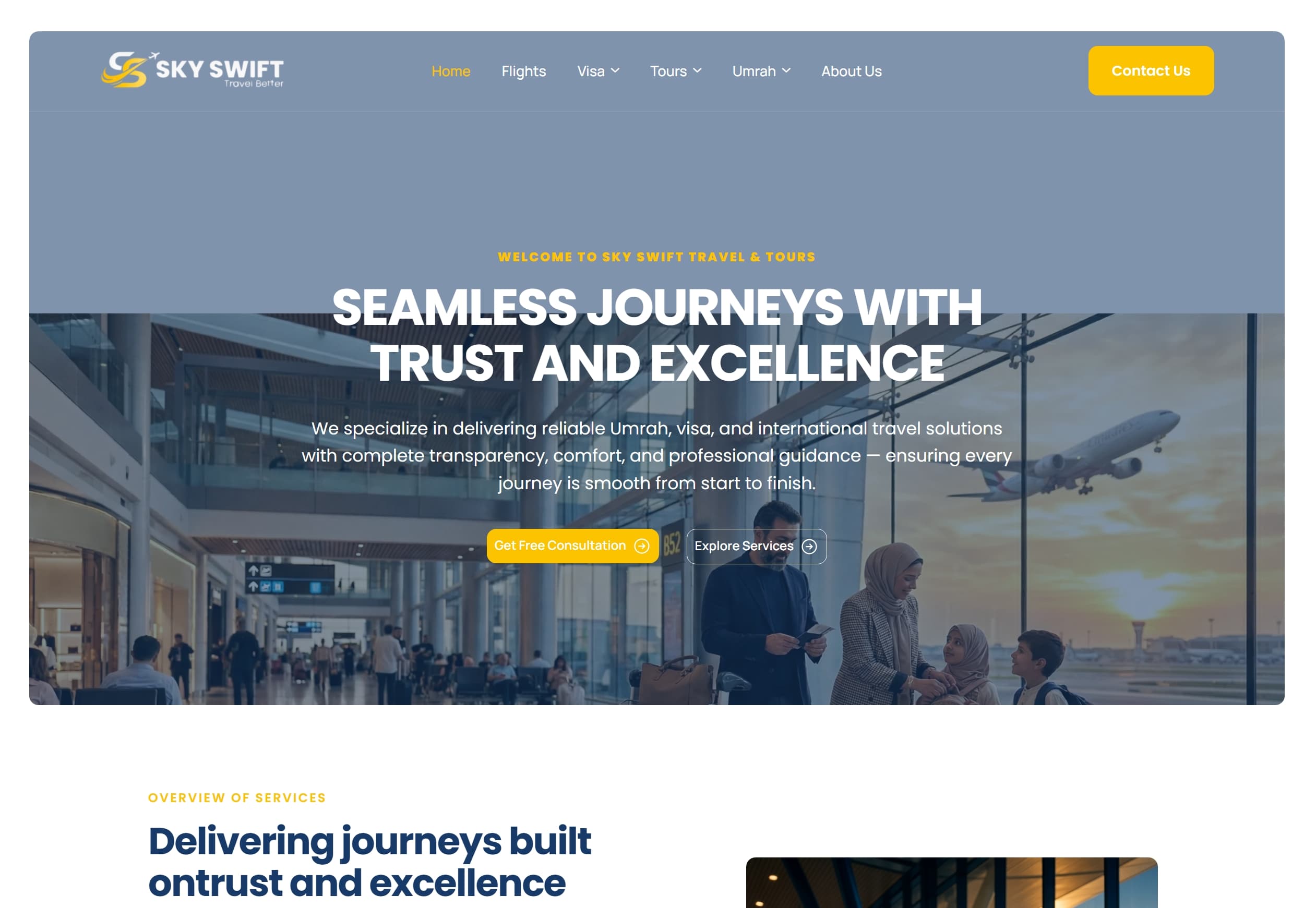 Sky Swift Travels - Travel agency website with booking flows & attractive travel packages.