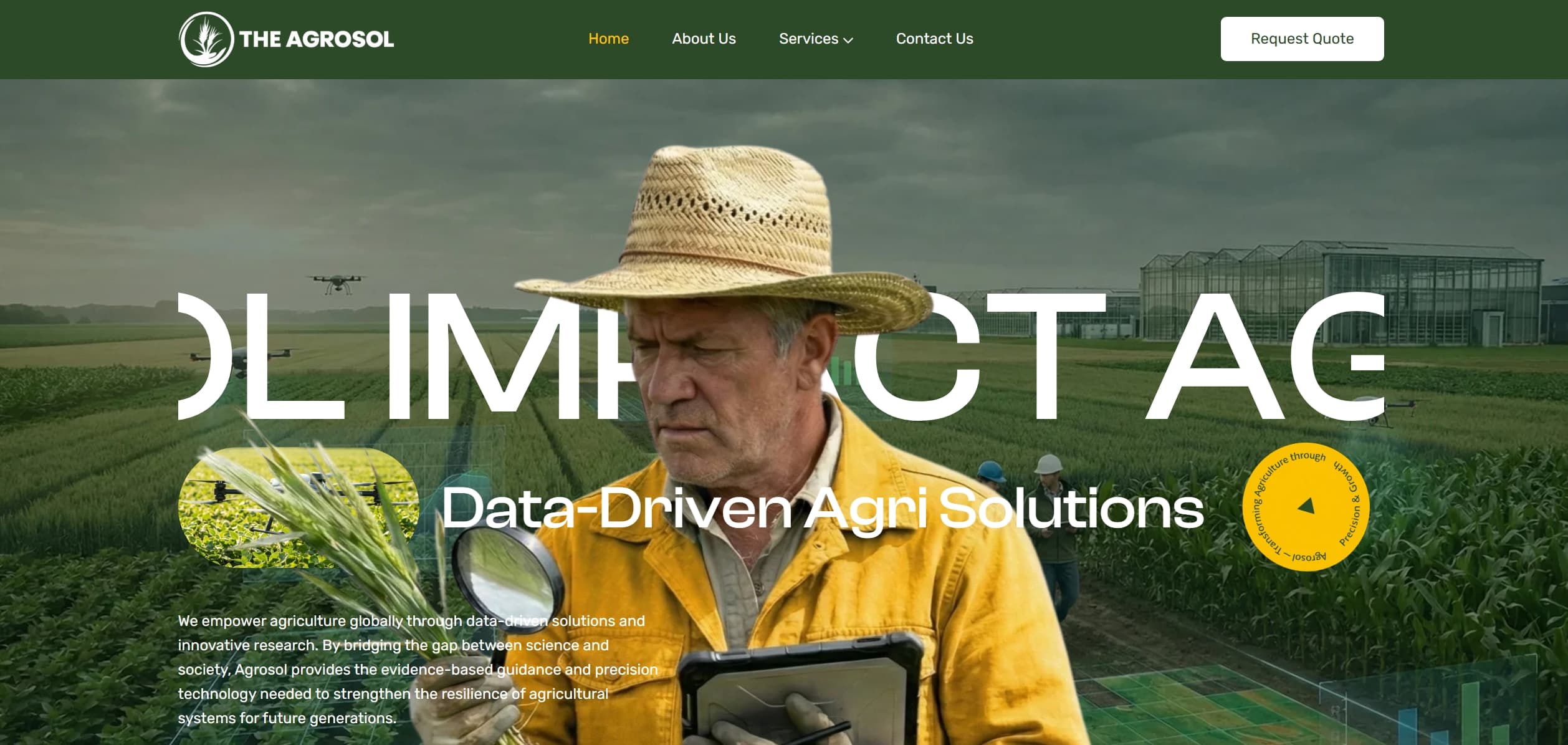 The Agrosol - Agriculture Consulting website with modern design, built on WordPress with custom sections & contact forms.